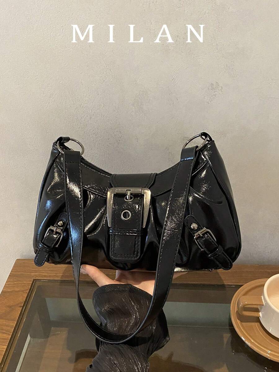 Niche Design Chain 2026 新款女包 時尚哥德風鉚釘腋下包 手提包 單肩包 純色鉚釘鏈條斜挎包