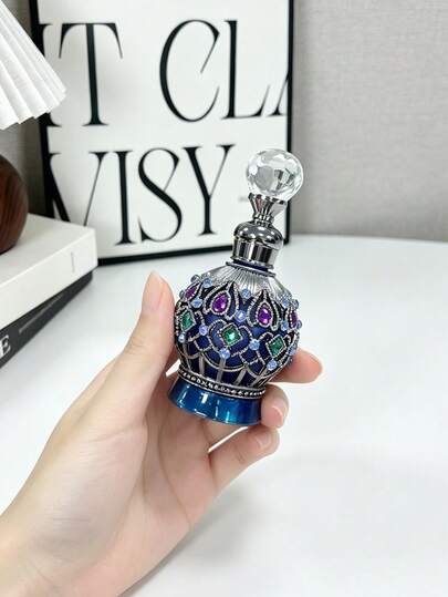 20ml Elegant Vintage-Style Rhinestone Enamel Dropper Bottle, Mini Refillable Container, Portable For Travel Or Holidays, Personal Care, Perfume And Essential Oil Decanter, Ideal Gift For Girls (Empty Bottle Only)