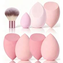 17Pcs/8pcs Pink Makeup Brushes Cosmetic Sponges Triangle Powder Puffs Finger Puffs Glitter Makeup Bag Ultra Soft For Foundation Concealer Powder Blending Makeup Tool Kit For Beginners - Pink - View 9
