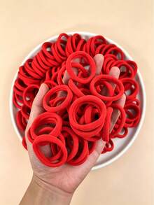 50pcs Fashionable Minimalist Red Hairbands, Soft Hair Scrunchies, Suitable For Girls Daily Wear, New Year Hair Accessories - Red - View 2