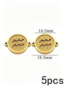 1/5pcs Zodiac Connector Pendant, 18K Gold Plated 304 Stainless Steel Double Hole Zodiac Pendant, Non-Fading DIY Jewelry Accessories - Zodiac Connector Ring - View 16