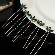 5pcs Bridal Hair Pins Hair Accessories Rhinestone Bun Decoration Hair Sticks - Green - View 7