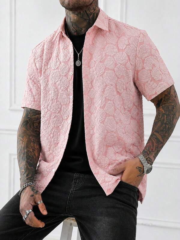 Camisa de manga corta con cuello y botonadura para hombre, camisa de moda de verano