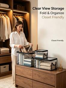 Heavy-Duty Transparent Flip-Top Storage Box - Large Rectangular Stackable Space-Saving Organizer, Durable Plastic Storage Container; Suitable For Clothing, Books, Home Office, Travel, Home Storage, Backpack Storage, Dorm Organization And Bedroom Decor, Back To School Essential. - Multicolor - View 2