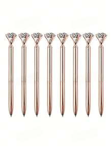 10pcs Artificial Crystal Rhinestone Pens, Bridal Party Pens, Shiny Metal Ballpoint Pens, Cute Pretty Wedding Pens, Suitable For Bridal Party, Party, Office, School Back To School Season - Gold - View 1
