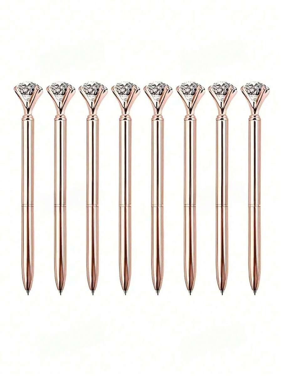 10pcs Artificial Crystal Rhinestone Pens, Bridal Party Pens, Shiny Metal Ballpoint Pens, Cute Pretty Wedding Pens, Suitable For Bridal Party, Party, Office, School Back To School Season - Gold - View 1