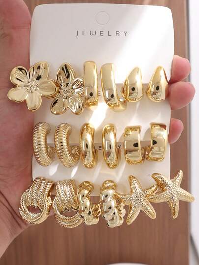 6-18pcs Fashionable Elegant Flower, Sea Star, Geometric Women's Earrings Set, Suitable For Daily And Holiday Wear, Gift For Friends, Best Friends, Family, (ABS Resin Material)