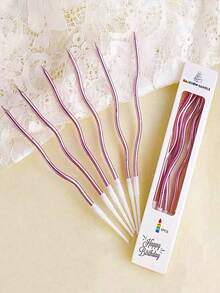 6/12pcs Rose Gold Curved Colorful Birthday Candles, Cake Decoration, Baking Supplies - Multicolor - View 10