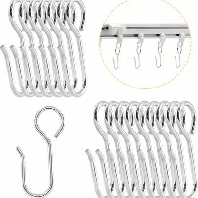 30 Sets Metal Curtain Track Hooks, S-Shaped Small Curtain Hooks, Curtain Hook Pins, Curtain Wire Hooks, Curtain Track Rollers, Ceiling Curtain Track, Home Bathroom Decor, Autumn Decor, Bathroom Accessories, Back To School Ceiling Decor Hooks, Curtain Shower Rod Hooks, Curtain Track S-Shaped Hooks, Car Curtain Hooks