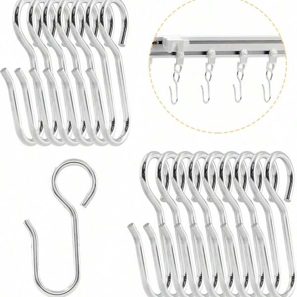 30 Sets Metal Curtain Track Hooks, S-Shaped Small Curtain Hooks, Curtain Hook Pins, Curtain Wire Hooks, Curtain Track Rollers, Ceiling Curtain Track, Home Bathroom Decor, Autumn Decor, Bathroom Accessories, Back To School Ceiling Decor Hooks, Curtain Shower Rod Hooks, Curtain Track S-Shaped Hooks, Car Curtain Hooks