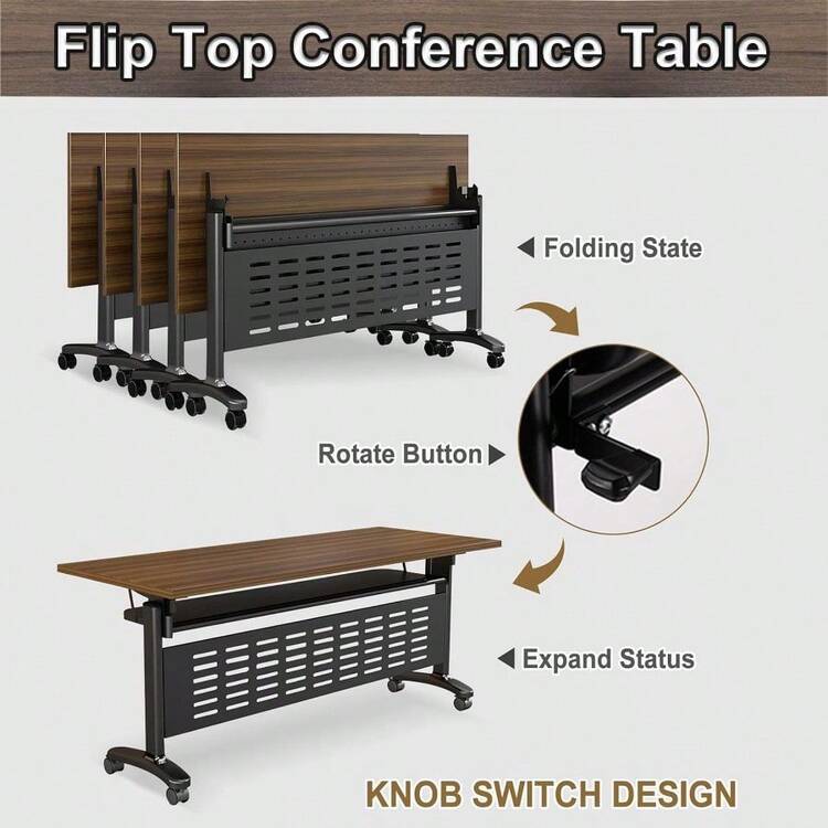 Mesa de conferencias plegable móvil con ruedas silenciosas, mesa de entrenamiento de madera grande de 47 pulgadas para oficina, aula y seminario, diseño modular para uso versátil - A-120cm/47.2cm - Añade 5