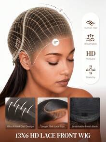 ARABELLA Glueless 13x6 HD Lace Front Wave Water Ripple Natural Color 100% Human Hair Wig, With Drawstring, Pre-Plucked Natural Hairline, Pre-Cut Pre-Bleached Knots, Free Parting, Breathable Cap, Suitable For Beginners - SNatural - View 7
