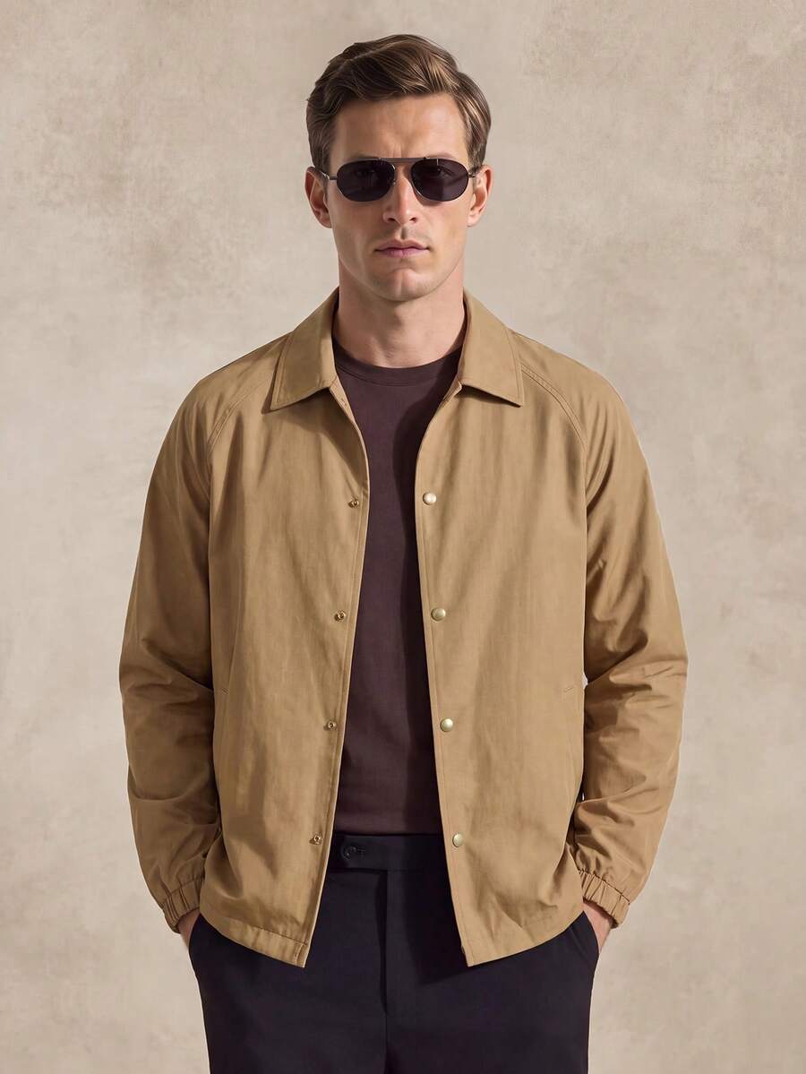 Courvante Men's Solid Color Raglan Long Sleeve Waterproof Casual Jacket Business Daily Commute Fall Winter - Khaki - View 1