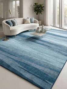 1PC Watercolor Gradient Blue Vertical Stripe Area Rug, Modern Art Style Faux Cashmere Rectangular Asymmetrical Brushstroke Texture Machine Washable Mat, Suitable For Living Room Bedroom Study Home Decor - Multicolor - View 7