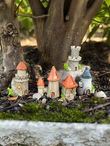 1/5pcs Miniature Castle Building Resin Ornament, European Vintage Multi-Style Mini Tower Model, Fairy Garden Micro Landscape, Desktop Micro Landscape Gardening Decoration, Handmade DIY Scene Arrangement Accessory, Home Desktop Creative Decor, Scene Prop Fairy Tale Garden, Miniature Model, Halloween Christmas Decoration - Mini Castle - View 5