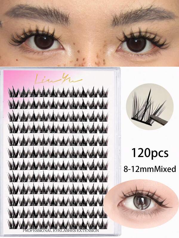 Juego de 120 piezas de pestañas postizas de hada, herramienta de maquillaje de verano, natural y esbelta, crea un maquillaje de ojos de dibujos animados exquisito, diseño de longitud mixta, fácil de recortar, adecuado para diferentes formas de ojos, reutilizable, alta relación costo-rendimiento, perfecto para principiantes de maquillaje