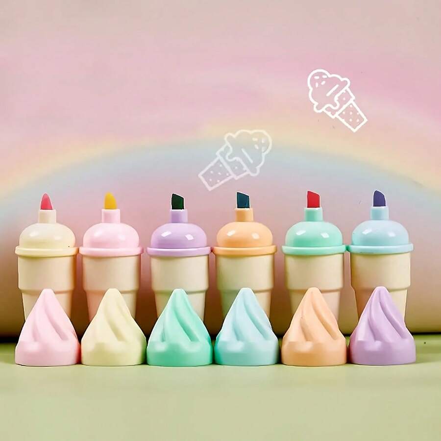 6pcs/Set Portable Mini Fluorescent Pens, Sweet Cone Design