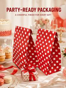 6pcs Red Polka Dot Reusable Gift Paper Bags, Birthday Party Decorative Snack Gift Bags, Holiday Party Small Gift Packaging Bags, Foldable Party Supplies Bags - Multicolor - View 2