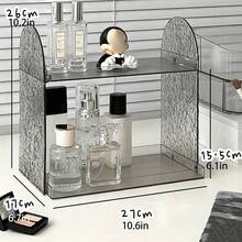 1pc Double-Layer Wavy Texture Side Panel Cosmetic Display Rack, Highly Attractive Desktop Organizer, Vanity Storage For Perfume And Skincare, Home Decor, Multi-Layer Desktop Washstand Cosmetic Storage, Bathroom Water Ripple Organizer - View 8