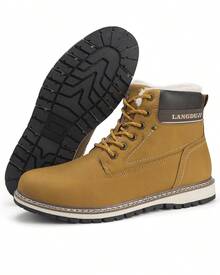 LANGDU Mens Winter Boots Walking Warm Snow Boot - Brown - View 5