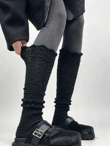 1 Paar Mädchen Cut Out Rauten Strick Slouch Socken, Wellige Spitze Atmungsaktive Mesh Mittlere Waden Socken, Japanischer Sanfter Stil Einfarbig Vielseitig, Geeignet für Ballettschuhe, Schneestiefel, Freizeitkleidung, Dünne Kniestrümpfe - Verschiedenfarbig - Übersicht 7