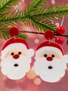 1 Pair Exaggerated Personalized Christmas Holiday Atmosphere Santa Claus Head Sweet Cute Earrings Ear Pendants - Red and White - View 4
