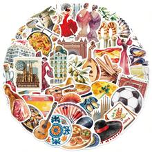 50張西班牙風旅行貼紙，弗朗明哥、西班牙大鍋飯、高迪建築圖案貼紙，易撕易貼，PVC防水自黏貼紙，適用於剪貼簿、日記本、筆記本電腦、水壺和旅行日記 - 1 Set - 查看 15