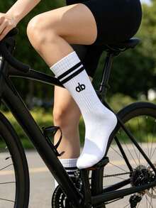 1/5/10 Pairs Unisex Letter Striped Black & White Sports Socks, Couple Socks, Comfortable Breathable Sweat-Absorbing Mid-Calf Socks, Casual Socks, Suitable For Daily Wear, Sports, Back To School Season, All Seasons - Black and White - View 6
