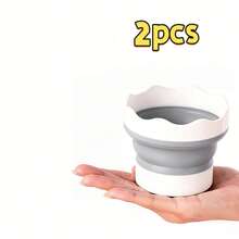 pdva 2pcs Silicone Brush Wash Bucket, Compact, Universal, Soft & Durable, Easy To Clean, Suitable For Outdoor Sketching/Studio/Home Use, Multi-Functional - Silicone Brush Holder - View 10