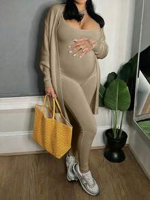 Maternity Jumpsuit Fashionable Sports Comfortable Home Wear - Khaki - View 3