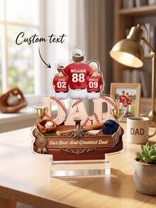 1pc Personalized Baseball Family MVP Dad Plaque, Custom Text Desk Ornament, Sports Themed Keepsake Decor, Unique Father's Day Birthday Gift From Kids For Baseball Loving Dad, Home Office Tabletop Display Decoration - Multicolor - View 7