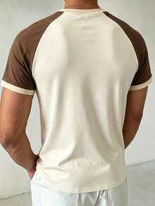 Men's Summer Fashion Casual Minimalist Pony Print Colorblock Patchwork Crew Neck Short Sleeve T-Shirt - Brown - View 2
