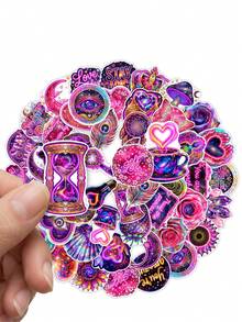 50Pcs Neon Positive Affirmation Stickers, Holographic Cosmic Art, Motivational Quote & Crystal Motif, Waterproof Vinyl Stickers, For Water Bottle, Laptop, Journal Scrapbook Decor - Multicolor - View 3