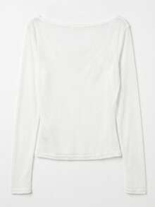 Korean Style Minimalist Draped Pleated Off-Shoulder Waist-Cinched Versatile Long Sleeve T-Shirt Casual - White - View 3
