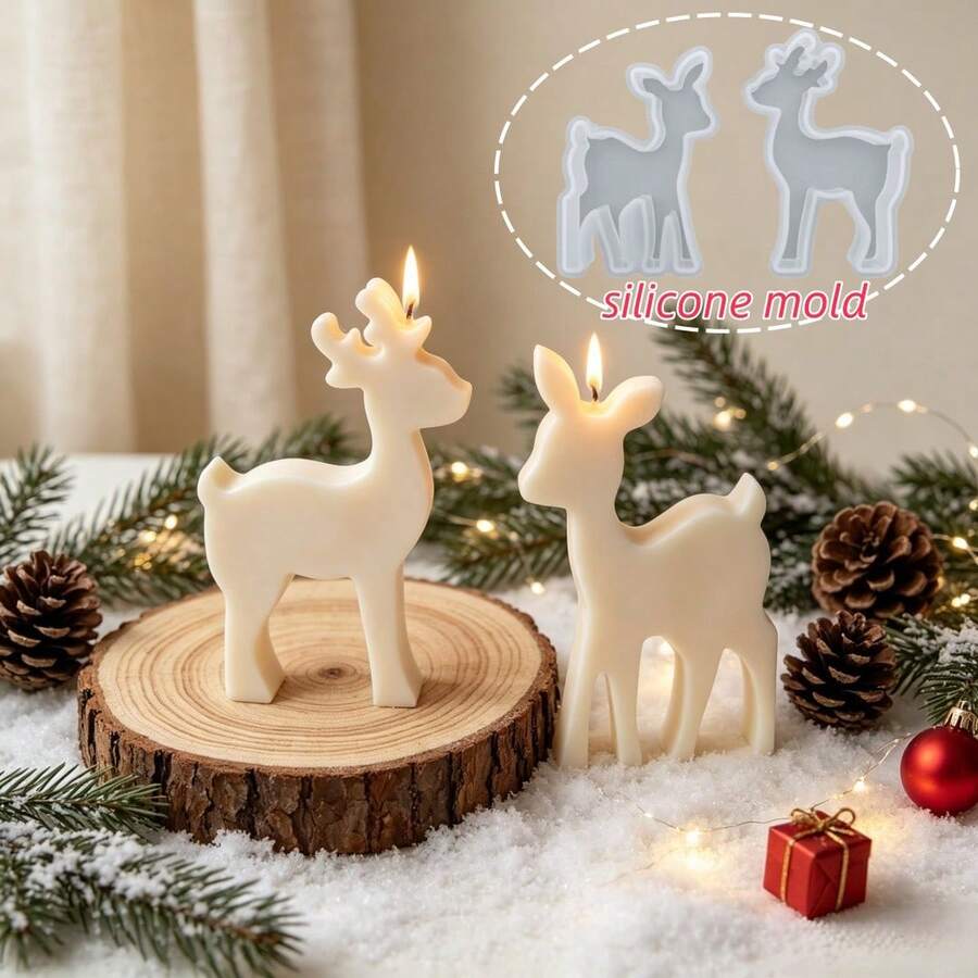 2PCS Christmas Deer Decorative Ornament Plaster Resin Mold, Aromatherapy Candle Mold, Perfect For Christmas Holiday Atmosphere Decoration Making, Suitable For Handmade Crafts, Reusable - Deer Mold - View 1