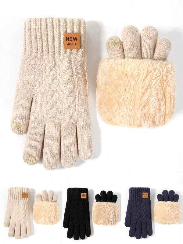 Women's Winter Gloves Double-Layer Thermal Gloves Touchscreen Ski Gloves Winter Knitted Full Finger Gloves Soft Sports Glove For Outdoor Activities Students Riding Skiing Cold Weather Gear Hiking Outfit Autumn Winter Essential Snow Bike Accessories