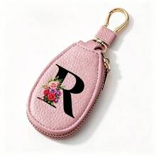 Black Letters A-Z Car Key Protection Cover PU Key Bag Mini Car Key Bag Key Ring Wallet Zipper Charter Keychain Male And Female Universal Key Ring Gift - Multicolor - View 36