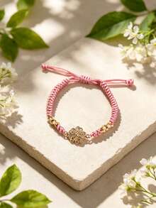 1pc Geometric Floral Handmade Braided Adjustable Rope Bracelet, Niche Minimalist Luxury Design Women's Jewelry - Bracelet - View 2