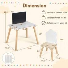 Weaning Table & Chair Set W/Chalkboard Brush Pot For Drawing Learning Mealtime White & Natural - White - View 2