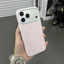 DECOPHONE غطاء هاتف وردي فاتح وأزرق فاتح بتصميم بسيط مع إطار، متوافق مع سلسلة أبل 18/17/16/15 غلاف واقي - وردي - مشاهدة 1