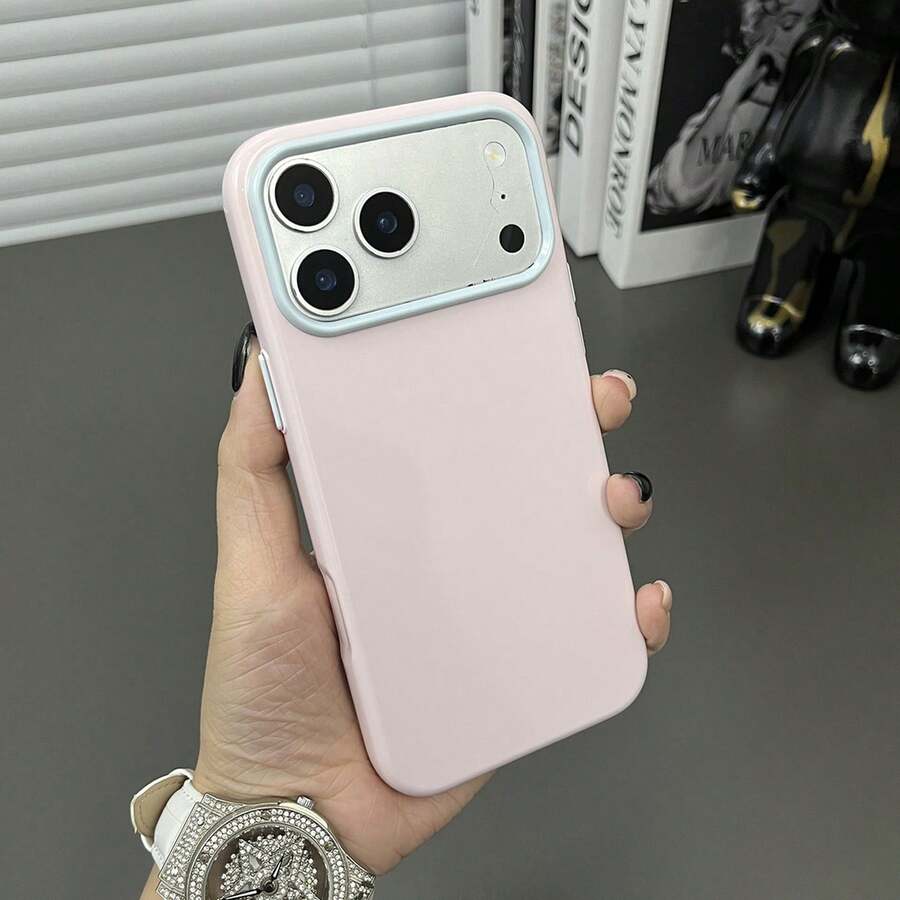 DECOPHONE غطاء هاتف وردي فاتح وأزرق فاتح بتصميم بسيط مع إطار، متوافق مع سلسلة أبل 18/17/16/15 غلاف واقي - وردي - مشاهدة 1