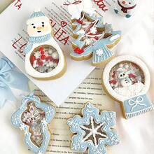 3pcs Christmas Rocking Cookie Cutter Set, Hollow Rocking Box Embossed Baking Mold, Snowman Snowball Tree Snowflake Gingerbread Man, Christmas Dessert Gift - View 3