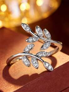 1pc Mori Style Leaf Open Ring, Multi-Leaf Shiny Finger Ring, Vintage Luxury Adjustable Index Finger Ring, Fashion Accessory - Open Ring - View 2