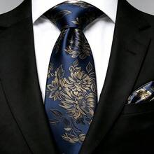 男士領帶套裝，經典時尚領帶與口袋巾套組，適用於婚禮、商務與宴會 - 藍金 - 查看 2
