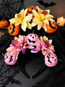 1pc Women's Halloween Gradient Lily Pink Yellow 3D Devil Pumpkin Headband For Cosplay Festival Party Performance - Multicolor - View 10