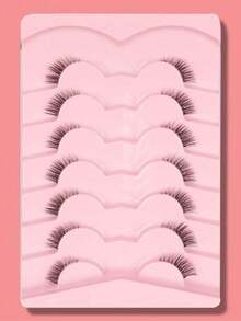 7 Pasang Bulu Mata Pendek Alami Model Cat Eye Crisscross dengan Pita Transparan - Perlengkapan Makeup Harian - Hitam - View 2
