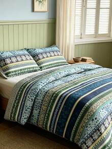 Blissful 3pcs=1pc (With 4-Corner Straps, With Zipper, Without Inner Core) + 2pcs (Matching Pattern Pocket Pillows, Without Inner Core) 100% Polyester Fiber Home Bedding Set, Bohemian Style Pattern, Skin-Friendly And Soft Fabric, Removable And Machine Washable, Full Size, Suitable For Multiple Occasions: Bedroom, Guest Room, Dorm, Travel - Multicolor - View 9
