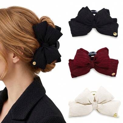 1pc Large 3D Fluffy Bow Hair Claw Clip, Women's Full-Clip/Half-Clip Hair Claw For Back Of Head, Elegant High-End Updo Hair Accessory For Daily Commute, Party, Christmas And Holiday Atmosphere