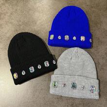 1pc Colorful Rhinestone Beanie Knit Hat Punk Style With Rhinestones Autumn/Winter Fashion Versatile Couple Hat Warm Hat Suitable For Daily Wear, Home, Outdoor, Cycling, Fishing (Rhinestone Color And Position Random) - Multicolor-d - View 6