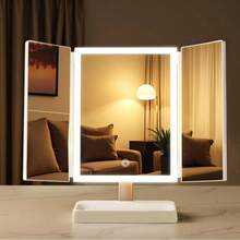 1pc Tri-Fold LED Makeup Mirror, Rotatable Desktop Mirror, 3x/2x/1x Magnification, Touch Screen Brightness Control, With Stand And 3 Lighting Modes, Suitable For Home And Travel Use, Ideal Holiday Gift - Multicolor - View 14
